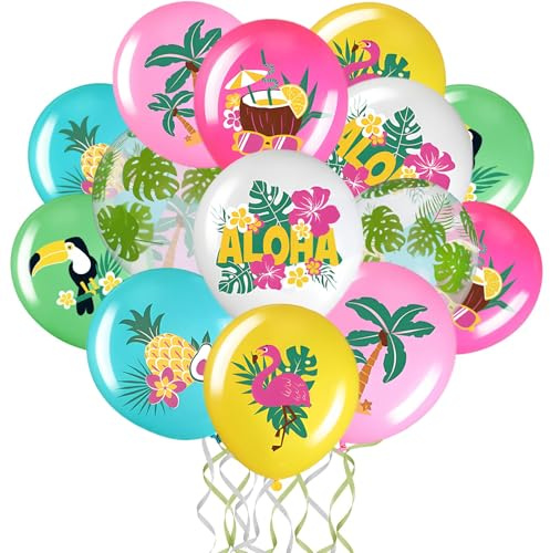 Palloncini Hawaiani, 21 Pezzi Palloncini Lattice Hawaiani, Palloncino Estivi da Foglie di Palma Ananas Fenicotteri, Hawaiano Party Decorazioni, per Festa di Compleanno Tropicale Estate Piscina Festa