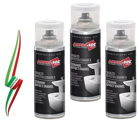 Generico SET 3 BOMBOLETTE DI SMALTO SPRAY ACRILICO EFFETTO CERAMICA 400ml PER SANITARI DA BAGNO MADE IN ITALY