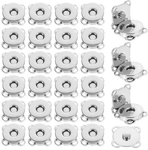 30 Sets Magnet Snap Buttons Plum Purse Snap Clasps Button Sewing on Magnet Clasps DIY Handmade Closure Buttons 14mm Silver Magnets Button for Craft Bag Cloth Leather Fabric Handbag Scrapbook Homemade