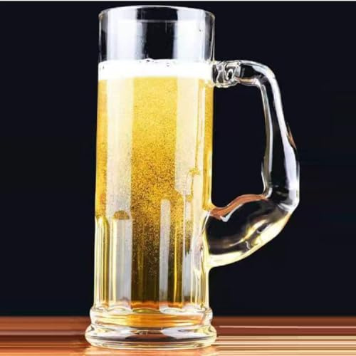 Boccali da birra in vetro di alta qualità italiana, con manico, in vetro trasparente, 400 ml (6, boccali per birra muscolosa da 590 ml)