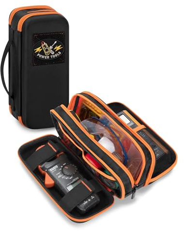 Trahzia Hard Tool Carrying Case Compatible with Klein Tools 80101/ET310 AC Circuit Breaker Finder, Fluke Digital Multimeter/325 Clamp Multimeter, Electric Tester Bag with Zipper, Black (Empty Bag)