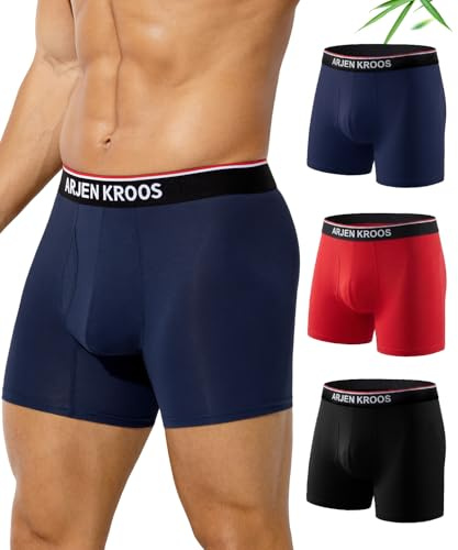 Arjen Kroos Boxer Bambou Homme Caleçon Long Homme Microfibre Sport sous-vêtements avec Ouverture Lot de 3