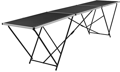 Tapetbord, hopfällbart MDF-och aluminium, 300 × 60 × 78 cm, stabilt fällbart bord med linjalmärkning, utrymmesbesparande, bärbart, för pysselprojekt, camping, balkong, trädgård