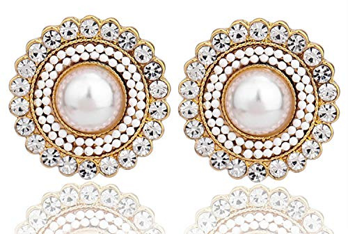Big Stud Earrings, Cream Dome Pearl,Crystals Rhinestones Art Vintage Earrings with Wedding Style