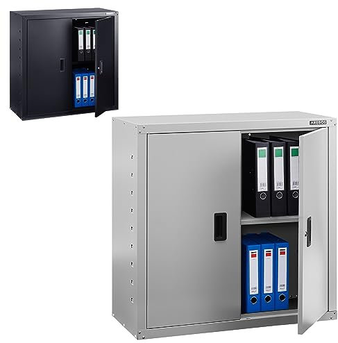 Arebos Aktenschrank Büroschrank Lagerschrank Materialschrank Stahlschrank | Höhenverstellbarer Einlegeboden 90 x 90 x 40 cm | Silber