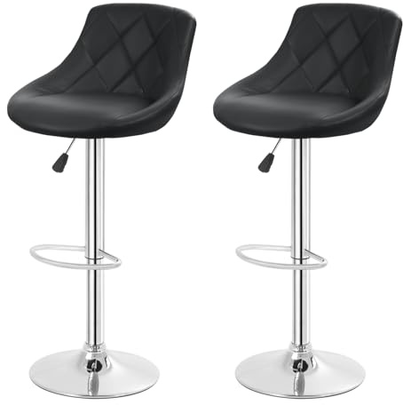 FDW Bar Stools Set of 2 Bar Stools Swivel Stool Height Adjustable Bar Chairs with Back PU Leather Swivel Bar Stool Kitchen Counter Stools Dining Chairs (Black)