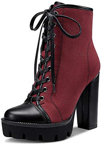 Castamere Scarpe col Tacco Plateau Donna Moda Stivali Tacco a Blocco 12CM High Heels Rosso Scarpe EU 40