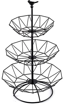 ZJYWMM Decorative Fruit Basket 3 Floors - Metal Fruit Etagere (47X 28.5/24.2/19.5Cm) for More Space on The Worktop - Hollow Exquisite Fruit Bowls for Storage Vegetables, Snacks,White