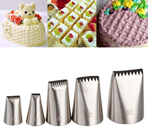 JasCherry 5 Pezzi Grande Bocchette Mezza Fila Decorative per Pasticceria Beccucci in Acciaio per Cupcake - Bocchette Ugelli Set per Decorazione Torte #F