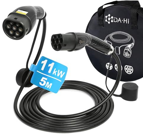 EV Ladekabel Typ 2 für Elektroauto und PHEV 11KW 16A 3-phasig 5m, in chic-schwarz, IP54 Wind-, Regen- und staubbeständig