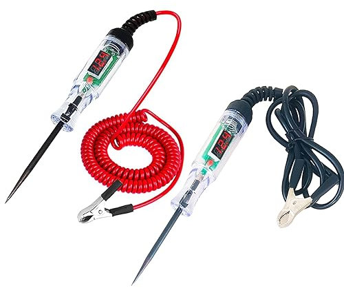 2Pcs Car Electric Circuit Tester,3-48V DC Battery Testers with Digital LCD Display, Auto Voltage Continuity Tester with Extended Spring Wire for Car,SUV,RV,Truck,Lawn Mower,Power Tool