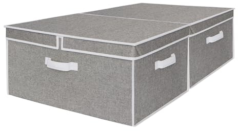 StorageWorks extra große Aufbewahrungsboxen, 55 L Aufbewahrungsbox Stoff mit Deckel, Faltboxen mit Trennwand, Aufbewahrungsbox Kleidung, stabile Kisten Aufbewahrung mit Griffen, grau, 2 Stück