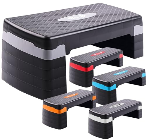 FK Sports Steppers for Exercise & Workout - 5 Levels of Adjustable Height (10,15, 20, 25, 30 CM) Aerobic Step - Exercise Step for Home & Gym, Mini Stepper for Yoga & Training (Grey)