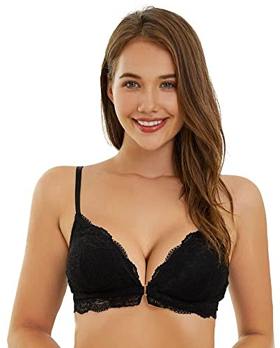 SHEKINI Femme Soutien-Gorge Triangle sans Armature en Dentelle Fermeture Avant Coussinet Amovible Bretelles Réglable
