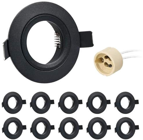 URing 10er Einbaurahmen GU10 Aluminium Schwarz Matt, Rahmen Einbaurahmen Einbauspots Einbaustrahler inkl GU10 Fassung für LED Halogen, Rund Decken Spot Einbauleuchten Lochdurchmesser 60-70mm, 230V