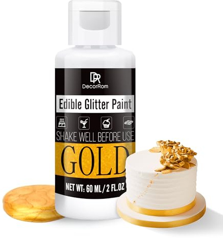 Edible Glitter Paint - 60ml Metallic Edible Cake Paint for Cake Decorating, Baking, Cupcakes, Candy - Food Grade Shimmer Art Decorative Paint Liquid Luster Dust for DIY Cookie, Fondant (Gold)