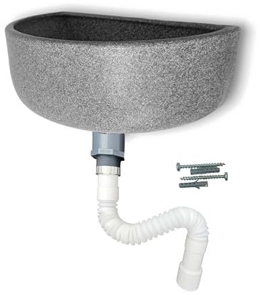 Varile Premium-Set Waschbecken Granit aus Kunststoff für Garten & Keller inkl. Abflusssieb-Haarsieb aus Kunststoff