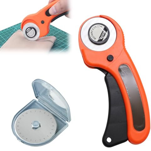 Cúter Rotativo, Cortador Giratorio, Rotary Cutter, Circular Cuchillas de Corte, con cerradura de Seguridad, para Cortar Tejidos, Papel, Tarjetas, Cuero, Tela, con 1 Cuchillas de Repuesto, 45mm