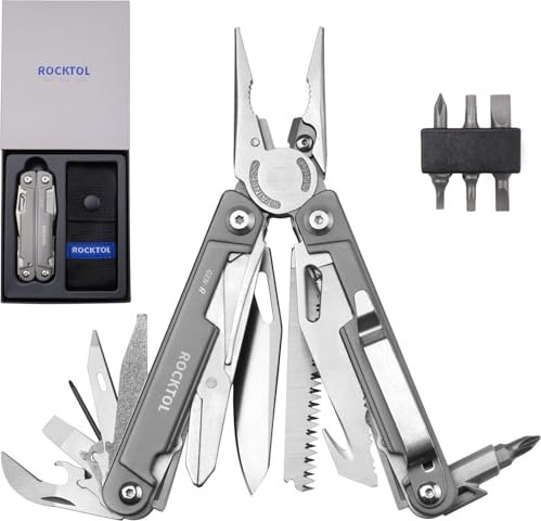 ROCKTOL Multitool Pliers, EDC Multitool Pocket Knife VG10 Blade, 27-in-1 Multi-tool with Titanium-plated Handle, Precision Screwdriver, Gut Hook for Hunting, Backpacking, Hiking, Camping, (Gen-R)