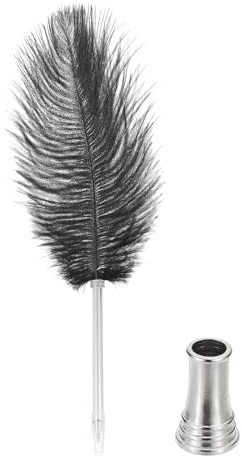 PATIKIL Fjäder kulspetspenna, 0,5 mm fluffig vintage bläckpenna raffinerad pläterad stav fjäderpenna med stativhållare för kalligrafi skrift signatur gäst bröllopspresent, svart