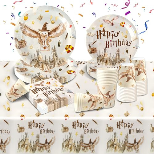 Geburtstagsdeko Partygeschirr Set- 51Pcs Geburtstag Geschirr Tableware Kindergeburtstag Teller Kit Partyzubehör Supplies mit Servietten Tischdecke Pappbecher Pappteller Kinder Party Deko für 10 Gäste