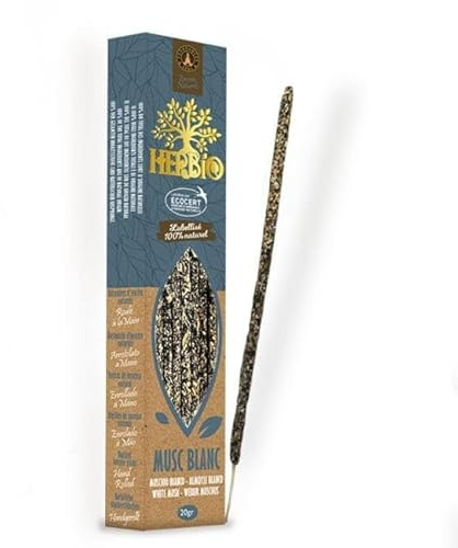 HERBIO - Incenso in Stick - 20 g - Bastoncini d'Incenso - 75 minuti Lunga Durata (MUSCHIO BIANCO)