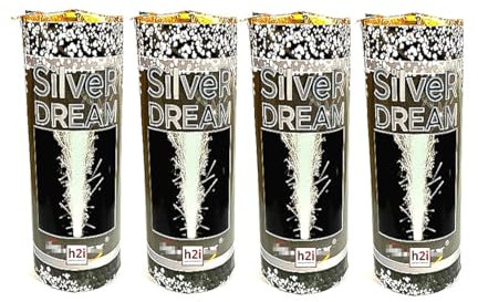 h2i Silver Dream Vulkan | 4 St. | +/- 20 sek | Outdoor Leuchtfontäne mit silber Funkenregen für Silvester, Halloween & Partys | Kinder & Jugendfeuerwerk | e | Ganzjahresfeuerwerk Kat 1