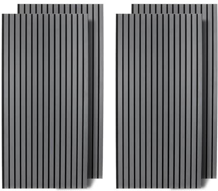 Ansobea Akustikpaneele Holz 2,88㎡ - 4er Set 120x60cm Wandverkleidung 3D Lamellenwand Grau, Holz Wandpaneele für Heimkino und Musikzimmer