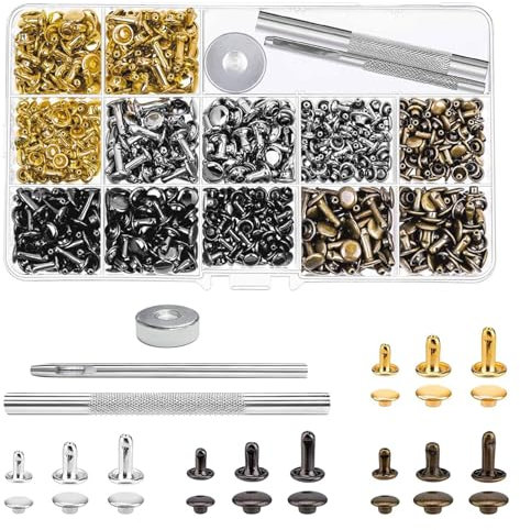 CBRAEXY Leder Nieten Set, 12mm 8mm 6mm, 240 Stück Nieten Set für Leder, Leder Nieten Doppelkappe Rivet, Nieten für Leder Ring, Metallniete, Doppelkappe, Für DIY, Handwerk, Buchbinderei, Dekoration