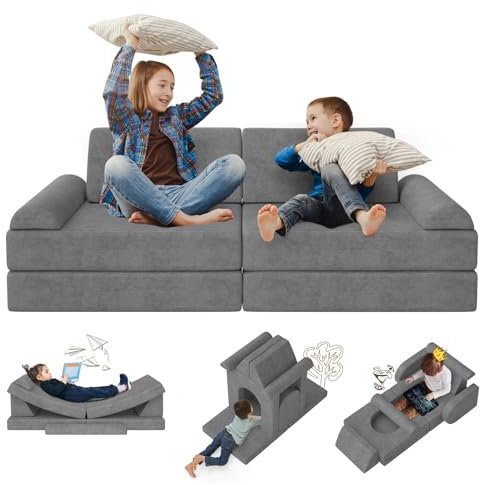 zefinot Modulares Spielsofa für Kinder mit 10 umbaubaren Teilen, ideal als Alternative zum Sofa für Kleinkinder - lustige kreative Möbel