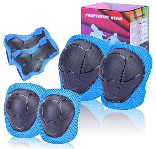 Kids Protective Gear Set SHENMOREN Knee Pads for Kids 3-10 Years Toddler Knee and Elbow Pads with Wrist Guards 3 in 1 for Skating Cycling Bike Rollerblading Scooter (Blue)