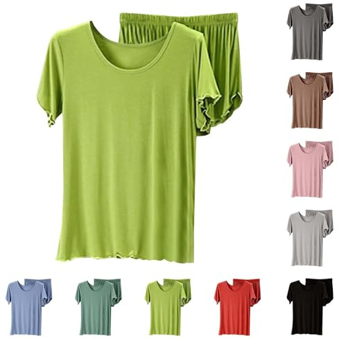 Wrinkle Resistant Travel Set Women Women's Summer Shorts Pajamas Set Loose Fitting 2 Piece UK Modal Homewear Pyjama Short Sleeve Crewneck Soft Tshirts and Shorts Summer Lounge Sets