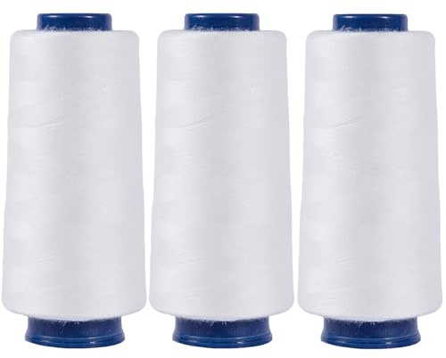 Larger Serger Thread Cones 3 Rolls, 3000 Yards Each Roll Diameter 2.13 Height 4.37 Polyester Pagoda Yarns Sewing Thread Spools 40S/2 for Overlock Quilting (CR016 white3)