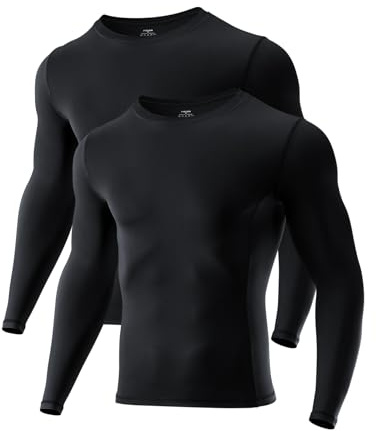 Niksa Kompressionströja herr lång ärm, sportskjorta män andas och svettavledande, funktionell skjorta för fitness, löpning, gym, träning (1/2-pack)