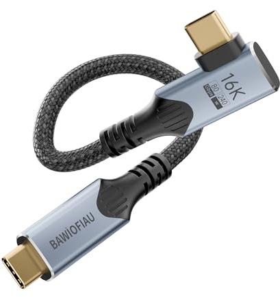 cable datos usb c corto 0.3m Compatible con thunderbolt 5/4 90 grados ,Tasa de Transferencia 80Gbps,HD 16K@60Hz/8K@120hz 240W cable usb c carga rapida,para Monitor, portátiles Type-C, hub,Docking