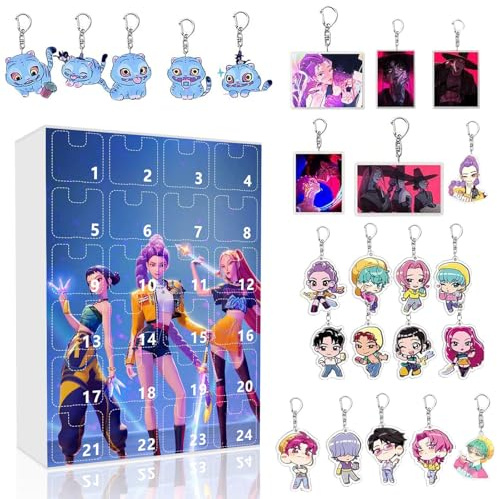 K Pop Calendrier de l'Avent 2025, Adorable Porte Clés Huntrix Calendrier, avec 24 Porte-Clés, Calendrier de l'Avent Noël, Cadeaux Décoratifs pour Enfants, Adolescents, Adultes