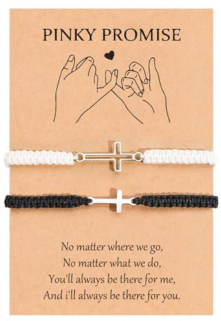 VU100 Bracciale Coppia Regalo San Valentino per Fidanzato Fidanzata Lui Lei Bracciale Uomo Donna Bracciali Coppia Braccialetto con Croce Protezione Compleanno Battesimo Natale per Amica Famiglia