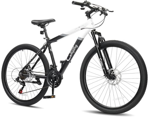CAMPINGSURVIVALS 26/27.5 Mountain Bike 21 Speed Men's Mountain Bike with Lightweight Aluminum Frame, Powerful Dual Disc Brake, Precision Shifting, Men's Bicycle for Commuter & Travel (26Black&White)