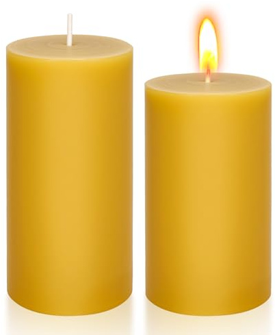 XTDMJ Lot de 2 bougies piliers en cire d'abeille naturelle pure pour décoration d'intérieur, 40 heures de combustion chacune, 5 x 10 cm