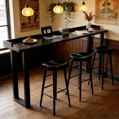 Lång och Smal Massivträ Bartabell, Hög Pubbord, Modern Hög Mat- och Köksbord av Trä, För Kök och Café, Utan Hocker(Black,180x40x105cm/71x16x41in)
