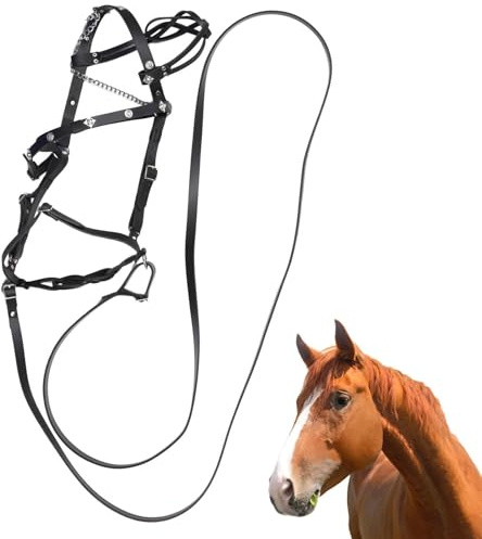 Cuerdas de cabestro de caballo: cabestro de cuero PU, ajuste ergonómico cómodo, equipo estable ajustable, diseño de hebilla de metal | Entrenamiento Concurso Equitación diaria Manipulatio