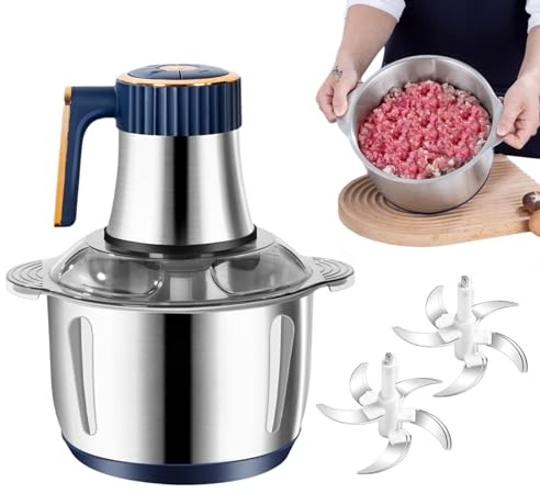 Tritatutto elettrico con ciotola in acciaio inox da 5 l e 2 lame girevoli a 6 lati, tritacarne elettrico da 500 W, 5 velocità, tritacarne universale, grande tritatutto per carne, frutta, verdura