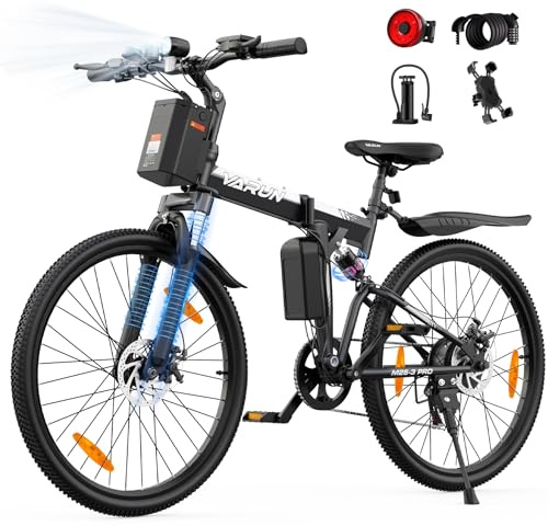 VARUN Bici Elettrica Pieghevole da 26'', Bicicletta Elettrica da 48V 374,4Wh Batteria Rimovibile, Autonomia di 70 km E Bike, Sospensione Completa, 7 Velocità MTB Elettrica Adatto a Tutti i Terreni