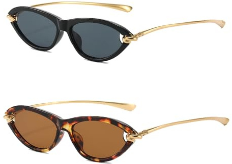 YAMEIZE Retro Cat Eye Sunglasses for Women Vintage Small 90S Oval Cateye Sunglasses Gold Frame UV400