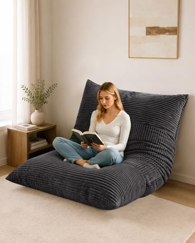 Combet Pouf Géant XXL Fauteuil Adulte, Salon Chambre, Gris Foncé | Mousse Mémoire, Housse Lavable Velours Côtélé, Pouf Modulable 180x125cm, Coussin Sol, Fauteuil Cocooning