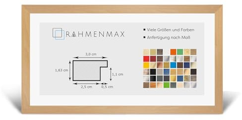 RahmenMax® Morena - Cornice portafoto in legno, 30 x 84 cm, da appendere/cornice, su misura, in MDF, decorazione in faggio con vetro acrilico trasparente da 1 mm