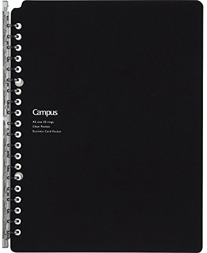 Kokuyo Campus Smart Ring Binder, A5 Black Refillable Binder Notebook 20 Holes with 10 Extra Loose-Leaf Paper, Up to 25 Filler Papers for Work & Study, Japan Import (RU-SP131D)