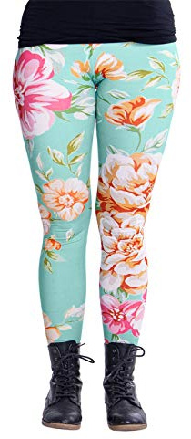 cosey - Bunte Bedruckte Blumen-Leggings (Einheitsgröße) - Design Minze und Blumen