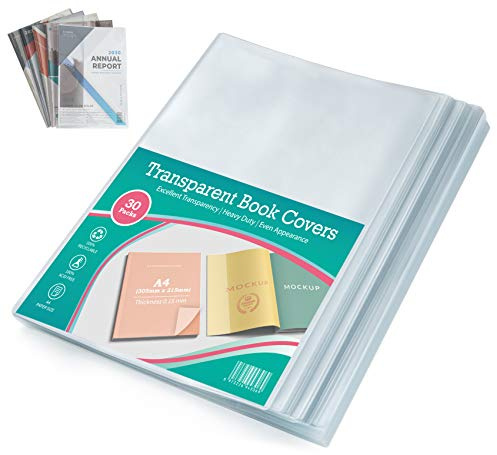 30Pcs A4 Clear Book Cover Thicker Exercise Books Covers Film Transparent Plastic Workbooks Jacket Cover