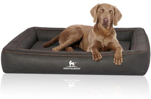Knuffelwuff Orthopädisches Hundebett aus Laser gestepptem Kunstleder Montego XXL 120 x 100cm Schwarz